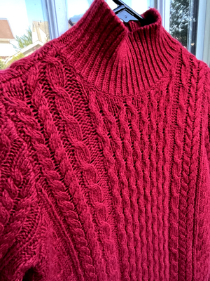 ANN TAYLOR  Womens Cable Knit Sweater Dress RED Wool Blend Mock Neck SzMP USED