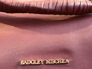 Badgley Mischka Mono Wine Color Faux LTHR Bucket Drawstring Crossbody Bag USED