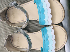 Gymboree Scalloped Espadrilles Sandals Toddler Girls Blue and Silver Sz7 USED