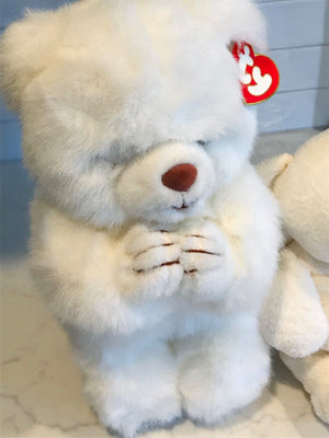 VINTAGE USED Ty CLASSIC 1995 Faith The Praying Bear W Tag 10”&Little Angel Wings Bear