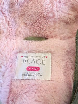 USED Children’s Place: Unicorn Hooded Green Parka W Pink Furry Lining Baby 12-18M