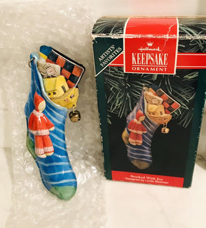 Hallmark KEEPSAKE Ornament 1992 Stocked With Joy Pressed Tin USED