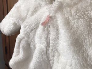 JUST ONE YOU - CARTERS White Fuzzy Hooded Jacket W Pink Inside Lining Size 3M USED