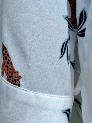 Ann Taylor White w Leopard Animal Flowy L/S Two Pocket Blouse SzM USED