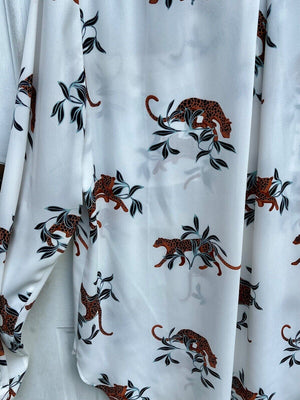 Ann Taylor White w Leopard Animal Flowy L/S Two Pocket Blouse SzM USED