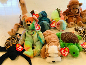 Vintage Beanie Babies LOT 13 w Tags! PeaceWrinkles, Freckles, Iggy, Batty, Bingo USED