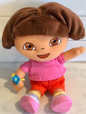 Vintage Nickelodeon Dora the Explorer 8" W Head Hair Pink/Orange Plush USED