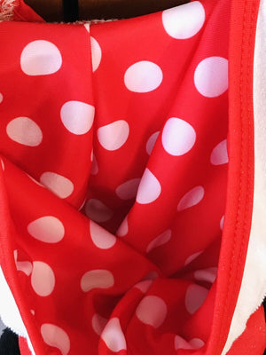 Disney Jr. Minnie Mouse Red And White Minnie Ears Hooded Swimsuit Cover 3T USED