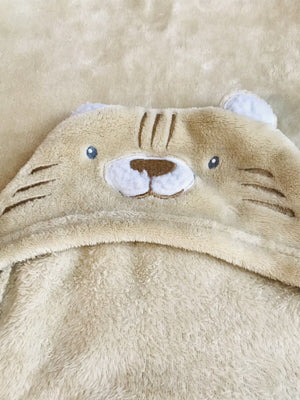 TIGER Tan Baby Hooded Soft Blanket with Ears! Cuddly! Snuggly!