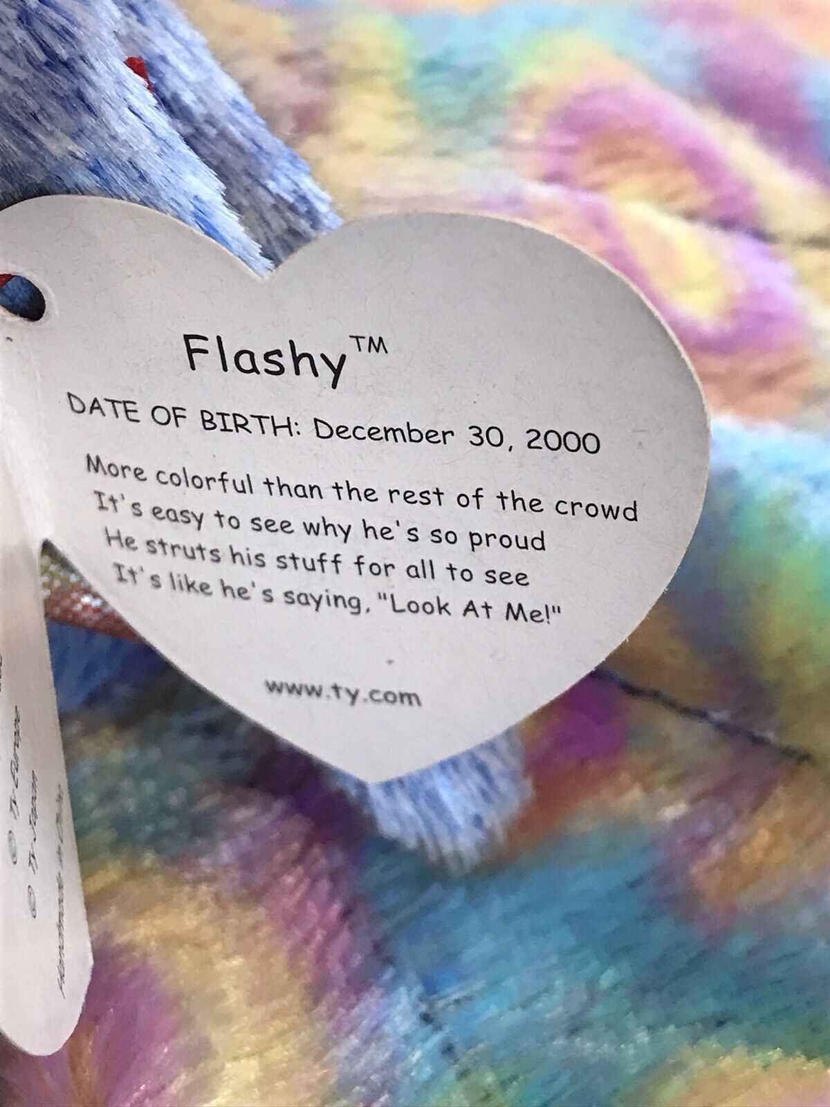 2000 FLASHY Ty Beanie Baby Blue PEACOCK Colorful Plume Stuffed DOB 12-30-00 USED