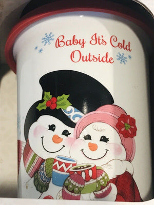 Travel Mugs by Fitz & Floyd Xmas “Baby It’s Cold Outside” 11oz Porcelain W Lid