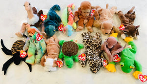 Vintage Beanie Babies LOT 13 w Tags! PeaceWrinkles, Freckles, Iggy, Batty, Bingo USED
