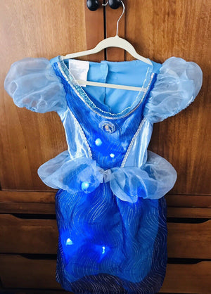 DISNEY STORE LED Light Up Cinderella Blue Play Costume Dress Gown Girls Sz 4-5 used