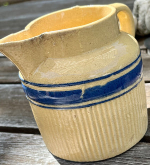 Vintage Yellow Ware HULL Pitcher with Handle Zane Grey Pattern 4” - H #107/#42