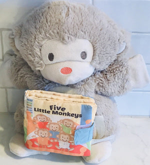 USED Demdaco Nat & Jules Five Little Monkeys Story Book Plush Monkey Hand Puppet 9"