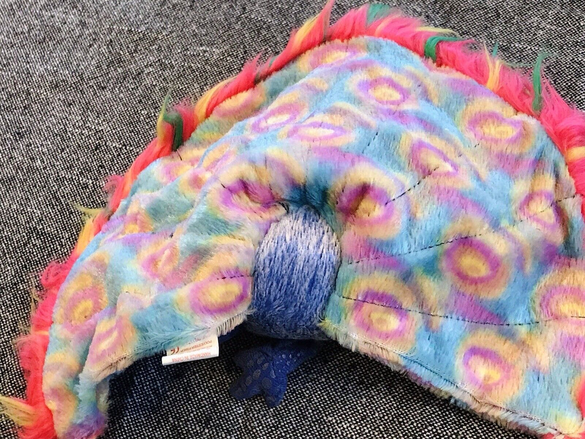 2000 FLASHY Ty Beanie Baby Blue PEACOCK Colorful Plume Stuffed DOB 12-30-00 USED