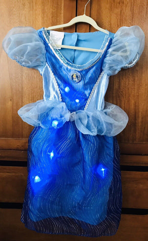 DISNEY STORE LED Light Up Cinderella Blue Play Costume Dress Gown Girls Sz 4-5 used