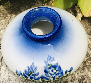 Homestead Signed “Donna 10” Blue Flower Bud Vase 4.5”W - USED