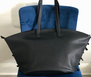 Shiraleah Women’s Black Vegan Leather Pom Pom Style 23" Tote NEW W TAG Stunning!