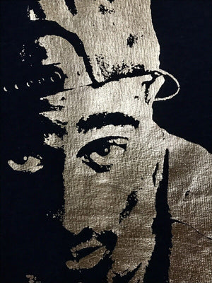 USED Gold Foil Black Mens S Tupac Poetic Justice Graphic Short Sleeve T-Shirt