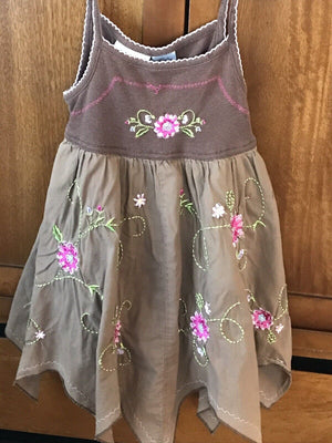Blueberi Boulevard Brown With Pink Flower Embroidery Flowy Tank Dress 2T USED