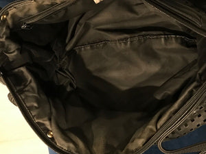 Vtg BRIO Black LEATHER Perforated 15" Side Cinch | Split Sided Zipper | Bag USED