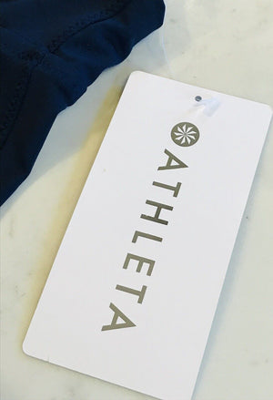 ATHLETA A-C PLUNGE NAVY TANKINI TOP XS Quick Drying, UPF, Recycled Mat. W Tags! USED