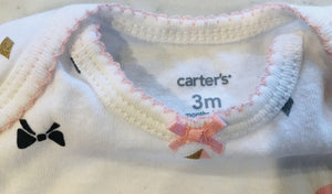 Carter’s Set of 2: Blue, White Striped & White W Cat SS 3M Bodysuits USED