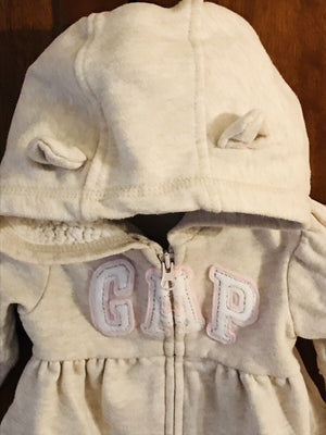 Baby Gap Spell Out Infant Girl Tan Sherpa Lined Zip Hoodie Sweatshirt with Ears USED
