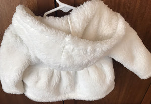 JUST ONE YOU - CARTERS White Fuzzy Hooded Jacket W Pink Inside Lining Size 3M USED