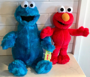 Plush Lot: 13” Cookie Monster Plastic Eyes w Tags & 10” Elmo Stuffies W/O USED
