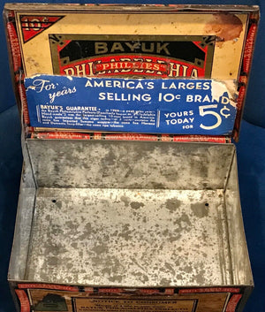1920's Bayuk Philadelphia Hand Made Perfecto Metal Tin w Blue Bayuk Guarantee Used