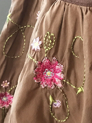 Blueberi Boulevard Brown With Pink Flower Embroidery Flowy Tank Dress 2T USED