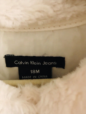 USED Calvin Klein Jeans White Faux Fur Baby Button Up Coat 18mos GREAT CONDITION!
