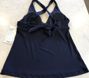 ATHLETA A-C PLUNGE NAVY TANKINI TOP XS Quick Drying, UPF, Recycled Mat. W Tags! USED