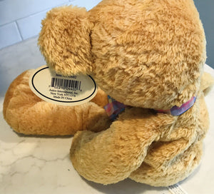 ANICO Tan Bear W Pink & Blue Plaid Bow, Long Legs, Weighted Bottom With Tag! USED