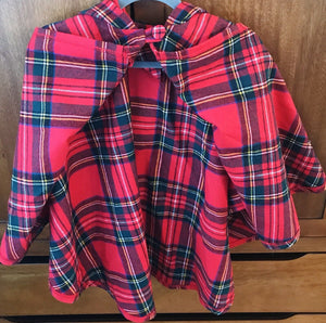 Girls O’Neil of Dublin Ireland Red Tartan Plaid Hood Cape, Wool Blend, szM USED