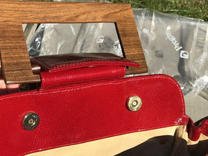 ZINA & EVA Apple Red 5 Pocket Patent Leather Bag Over Shoulder/Wood Handle USED