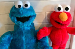 Plush Lot: 13” Cookie Monster Plastic Eyes w Tags & 10” Elmo Stuffies W/O USED