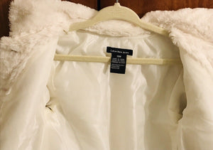 USED Calvin Klein Jeans White Faux Fur Baby Button Up Coat 18mos GREAT CONDITION!