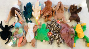 Vintage Beanie Babies LOT 13 w Tags! PeaceWrinkles, Freckles, Iggy, Batty, Bingo USED