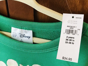 Baby Gap Disney Minnie Green and White Cheerleader 3T Sweatshirt USED