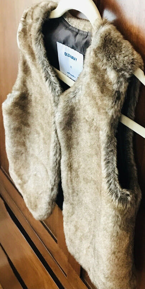 OLD NAVY Brown Faux Fur Toddler Vest W Button Closure - Sz2T - USED