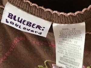 Blueberi Boulevard Brown With Pink Flower Embroidery Flowy Tank Dress 2T USED