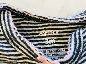 Carter’s Set of 2: Blue, White Striped & White W Cat SS 3M Bodysuits USED