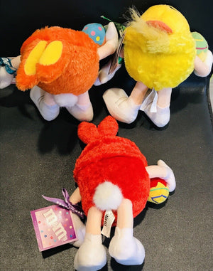 VINTAGE 03’-04’ PLUSH USED M&Ms Lot of 3: Easter Posable Orange, Red &Yellow W TAGS!!