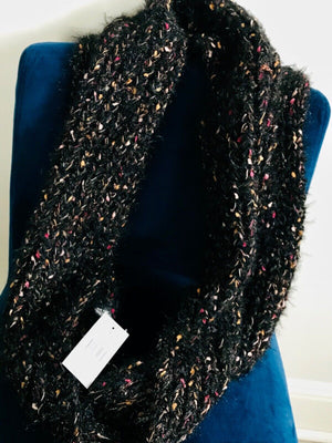 Infinity Soft N Fluffy Knitted Women's Black Speckled Glitter CIrcle Wrap
