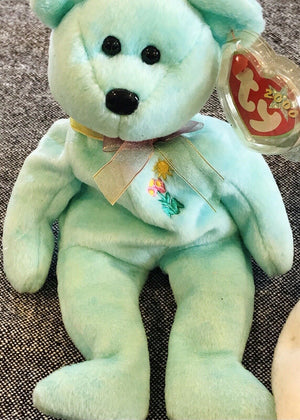 LOT: Ariel Green Bear 00’ & Mystic White Unicorn Beanie Baby 1994 USED