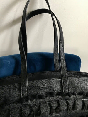 Shiraleah Women’s Black Vegan Leather Pom Pom Style 23" Tote NEW W TAG Stunning!
