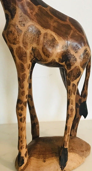 Vintage Hand Carved Wood 12.5” Giraffe Hand Painted On Base With Head Turned